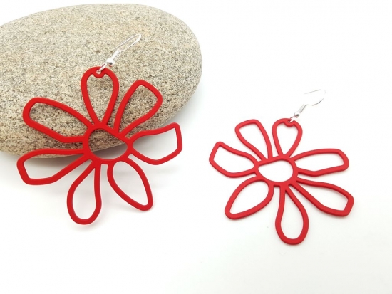 Preview: Grosse Blumen Ohrringe rot